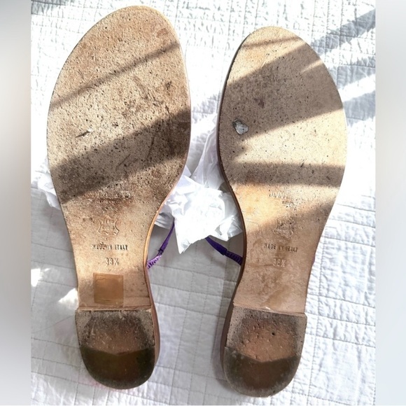 Jimmy Choo Violet Satin Sandals with Rhinestone Encrusted Flowers - Picture 3 of 4